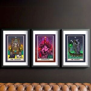 Tarot Canvas Art Prints - The Chariot, Strength, The Hermit SET OF THREE 🌝